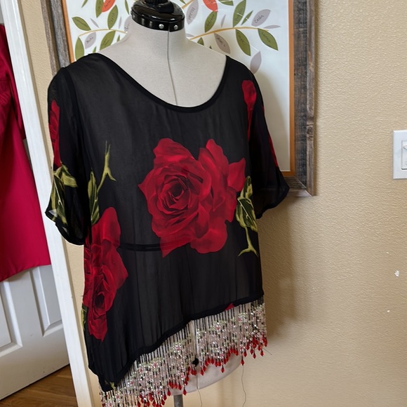 Magic of the moon Beaded hem vintage floral blouse (C9) - Picture 4 of 8